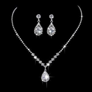 Boucles d'oreilles collier mode larme cristal ensemble de bijoux de mariage pour les femmes boucle d'oreille Banquet300J