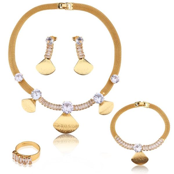 Boucles d'oreilles collier mode mariages ensembles de bijoux pour femmes plaqué or cristal pendentif mariée dubaï nigéria anneau cadeaux