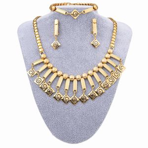 Oorbellen ketting mode wieden sieraden sets goud vergulde vierkante bakband oorbel set bruids engagement accessoires nigeriaans brida setsea