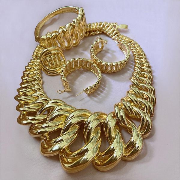Boucles d'oreilles collier mode femme collier ensemble de bijoux italie plaqué or pendentif mariage fête boucles d'oreilles anneau cadeau 230820