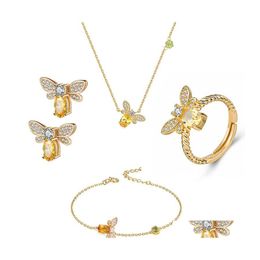 Oorbellen ketting mode geel kristal honing bijen hangende armbanden ringen sieraden set voor vrouwen vrienden cadeau feestje drop del otth3