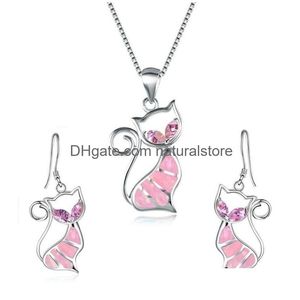 Oorbellen Ketting Modieuze Dierenaccessoires Set Leuke Kat Dolfijn Hanger Vrouwen Verloving Verjaardagsfeestje Sieraden Gift Drop Delive Dhaq9