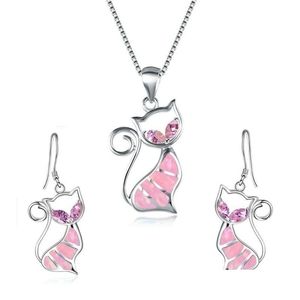 Oorbellen Ketting Modieuze Dier Accessoires Set Leuke Kat Dolfijn Hanger Vrouwen Bruiloft Verloving Verjaardagsfeestje Sieraden Gift Dhlow