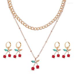 Boucles d'oreilles collier géométrique doux mignon cerise ras du cou pour femmes, mode pendentif fruits cubains, accessoires bijoux Hip Hop 2022