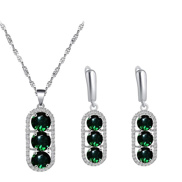 Collier de boucles d'oreilles vert vintage sterling argent plaqué zircon pendentif bijoux de bijoux envoyer maman le cadeau js850
