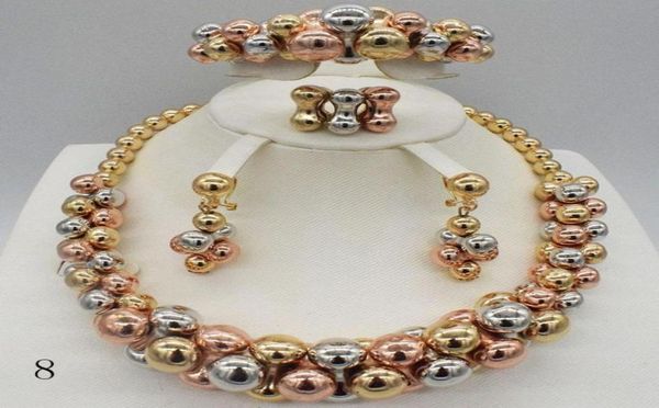 Collier de boucles d'oreilles de haute qualité Dubaï 24k Bijoux de couleur en or ensemble pour femmes perles africaines juiverie de boucle d'oreille de mode 7285495