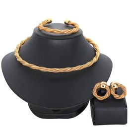 Oorbellen ketting hoogwaardige Dubai Gold Earring en set Africa Bride Jewelry for Women Party Gift8347538