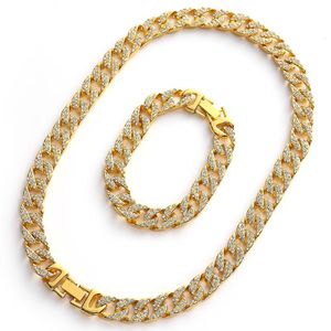 Pendientes Collar Hip Hop Hombres Color de oro Collares Braclete Combo Set Out Cuban Jewerly Crystal Miami Cadena para