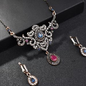 Oorbellen ketting imitatie vintage gesneden oorbel etnische sieraden set voor vrouwen bruids bruiloft Turkse groene sets verloving