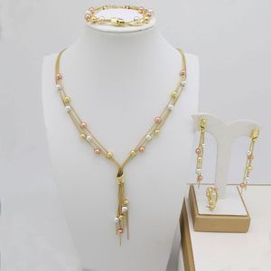 Ensemble de bijoux en or italien, boucles d'oreilles, collier, perles élégantes, ensemble de bracelets et bagues longues pour mariage, prix de gros