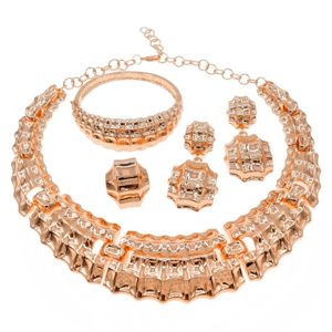 Collar de aretes Juego de joyas de oro italiano Rose Mujer de alta calidad Banqueto H0051