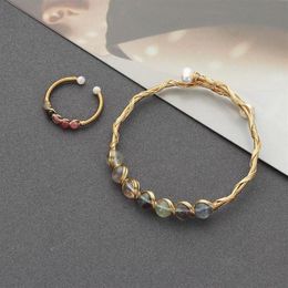 Boucles d'oreilles Collier bijoux en métal Enveloppe de fil d'or bracelet plaqué en pierre cristalline Couchette tourmaline Bracelet de fluorite pour les femmes Girl232E