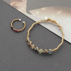 Oorbellen Ketting Sieraden Metalen Draad Wrap Vergulde Bangle Crystal Stone Kraal Manchet Toermalijn Ring Fluoriet Armband Voor Vrouwen|Meisjes