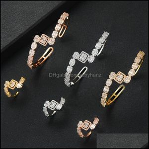 Pendientes collar conjuntos de joyas 2021 de moda de lujo S Arabia conjunto de anillo de brazalete abierto para mujeres Fl Cubic Zircon Pave fiesta boda árabe Dubai