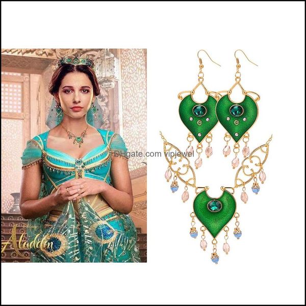 Pendientes Collar Conjuntos de joyas Conjunto de películas de Aladdin Collar Pendientes Cosplay Princesa Jasmine Colgantes para Wo Dhglq