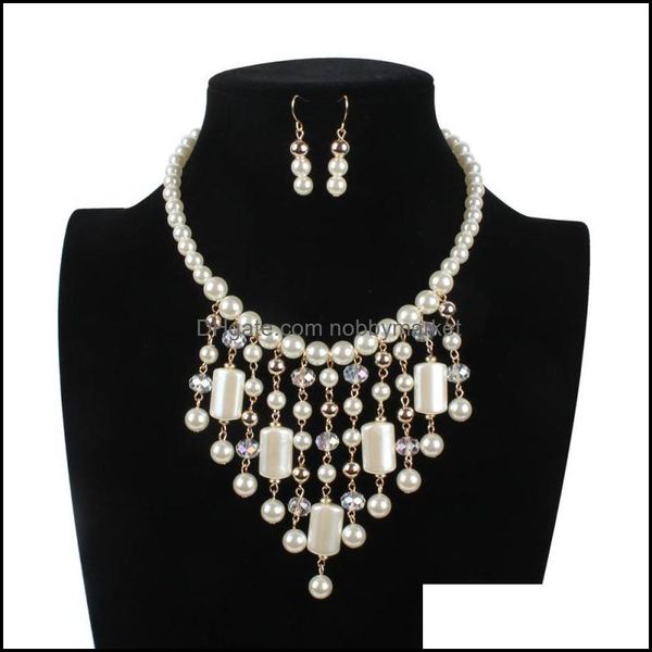 Boucles d'oreilles collier ensembles de bijoux cristal artificiel perles d'imitation gland pendentifs tour de cou colliers de perles goutte sur le cou livraison 2021 Y