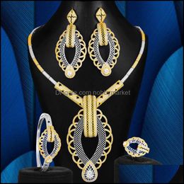 Oorbellen Ketting Sieraden Sets Blachette Luxe Party Bohemen Italië 4 Stks Nigeriaanse Bedels voor Dames Bruiloft Banket Zirkoon Afrikaanse Bridal D