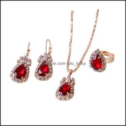 Boucles d'oreilles Collier Bijoux Ensembles Européens et Américains Fine Ovale Gem Griffe Chaîne Goutte Bague Trois Pièces 178 Q2 Livraison 2021 Zvjq9