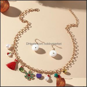 Oorbellen ketting sieraden sets Europese en Amerikaanse kerstcartoon mti-boom sneeuwvlok Holiday Drop levering 2021 4OFRQ