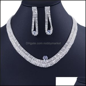 Oorbellen ketting sieraden sets prachtige zirkoon oorbel set groothandel en detailhandel mode elegante charmante kristallen fabriek directe verkoop dro