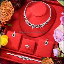 Pendientes Collar Conjuntos de joyas Godki Trendy 4 piezas Conjunto de declaración cuadrada de lujo para mujeres Boda Cubic Zircon Cz African Dubai Bridal Drop D