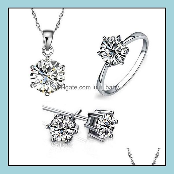 Boucles d'oreilles collier ensembles de bijoux Sier nouvelle mode cristal pendentifs colliers ensemble pour femmes fille cadeau en gros 029Ld livraison directe 2021 Ks2G