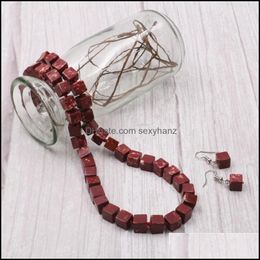 Oorbellen ketting sieraden sets stijl 8mm vierkante steen rode synthese turquois keizerlijke jaspers mode dames cadeau 18inch y553 drop levering