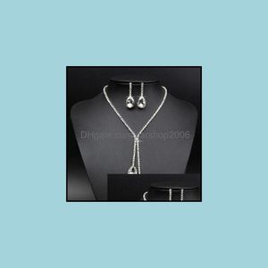 Pendientes Collar Conjuntos de joyería Boda Nupcial Clear Sier Plateado Cristal Rhinestone Drop Set Regalo Mujeres Accesorios Entrega 2021 6Kr4V