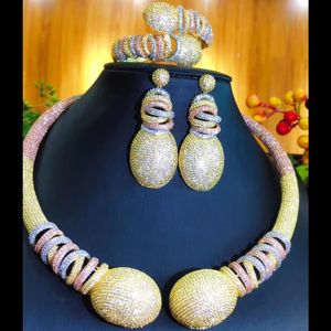 Boucles d'oreilles collier Jimbora boules de disque luxe nigérian dubaï ensembles de bijoux pour femmes cubique Zircon mariage mariée 2021