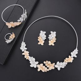 Boucles d'oreilles collier KellyBola fleur cubique zircone mariée mariage bijoux africain dubaï ensemble bracelet anneau pour les femmes fête