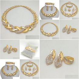 Boucles Collier Kingdom Ma India Bracelet de boucle d'oreille Bracelet pour femmes Gift African Bridal Gifts Bijoux Gold Color Big Drop Livrot Dhk6i