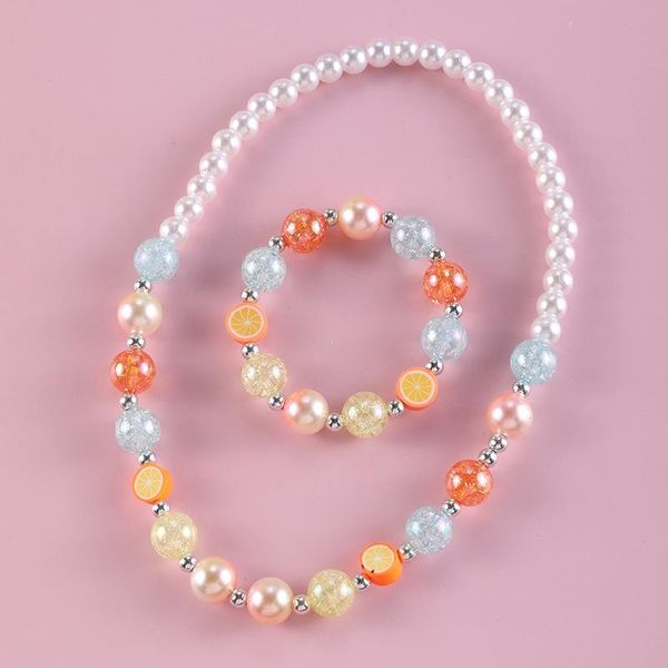 Pendientes collar coreano niños collares para niñas colorido acrílico palomitas colgante con cuentas resina pulsera caramelo dibujos animados conjuntos de joyas