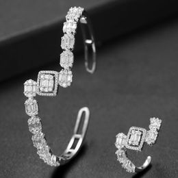 Oorbellen Ketting Larrauri Trendy Luxe Baguette Stapelbare Bangle Ring Sets voor Dames Bruiloft Cubic Zirkoon Dubai Silver Bracelet Jewe