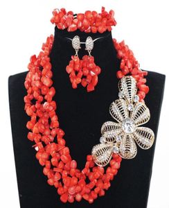 Boucles d'oreilles collier dernière conception nigérian perles de corail ensemble de bijoux véritable mariage africain grand pendentif en or déclaration CNR8329669859