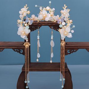 Oorbellen ketting lang omzoomd haar hoofdtooi set met oorbel bloem ontwerp handgemaakte traditionele Chinese stijl Hanfu accessoires ea