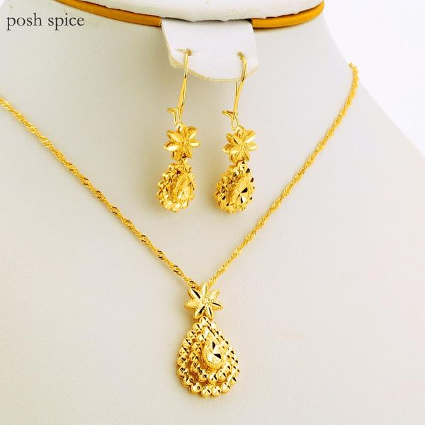 Pendientes Collar AMOR Nupcial Boda Juegos de joyería para mujer Encanto Corazón Colgante Conjunto Regalo Moda Dubai Oro Africano