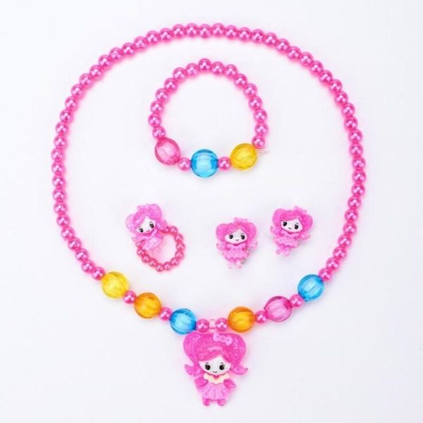 Boucles d'oreilles collier belle enfants filles ensemble de bijoux pour enfants pendentifs mignon Bracelet anneau bébé cadeaux W220423