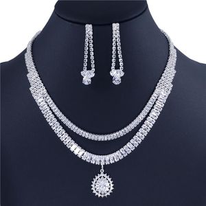 Oorbellen ketting luxe bruids bruiloft mode kristal sieraden accessoires charme vrouwen set groothandel en detailhandel