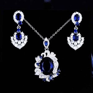 Oorbellen ketting luxe ontwerp 925 zilveren sieraden sets voor vrouwen vintage tanzanite blauwe stenen hanger kettingen sierlijke partij accessoires