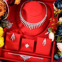 Collier de boucles d'oreilles Luxury Fashion Romantique Afrique 4PCS Jewelry Set for Women Wedding Party Cumbic Zirconia Dubai Bridal Trendyarrings Earr