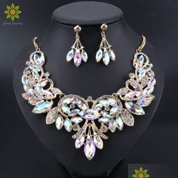 Oorbellen Ketting Luxe Indiase Bruidssieradensets Feestkostuum Sieraden Damesmode Geschenken Bladeren Kristal Drop Levering Dh74X