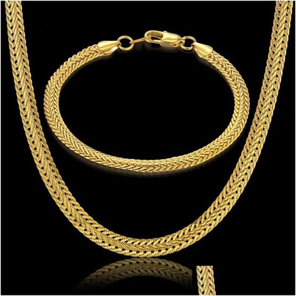 Pendientes Collar Hombres Conjunto de joyería para mujer Gold Sier Color Pulsera Curb Cuban Weaving Snake Chain 2021 Venta al por mayor Conjuntos de entrega de gota Dhxxo