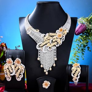 Pendientes Collar Missvikki Luxury Bold Big African Gold Jewelry Sets Nigerian Wedding DUBAI Beads Conjunto de joyería nupcial Cubic Zircon