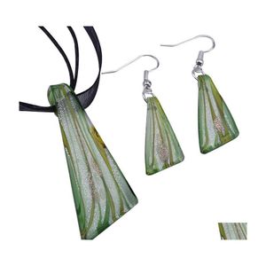 Boucles d'oreilles Collier Murano Verre Pendentifs Sier Feuille Lampwork Pendentif Soufflé Colliers Et Ensembles Bijoux De Mode En Bk Mus015 636 Q2 Dr Dhumz