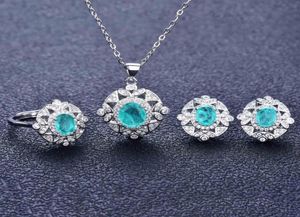 Oorbellen Ketting Natuursteen Smaragd Paraiba Toermalijn Turquoise Ringen Voor Vrouwen Stud Oor Sterling Zilver 925 Sieraden Sets9373841