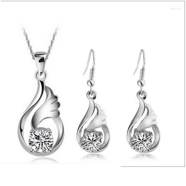 Boucles d'oreilles Collier Collier Boucles d'oreilles Ensemble 2023 Top Vente Angle Coeur De L'océan Mode Bijoux En Cristal Cadeau De Noël Drop Deliv Dhu4F