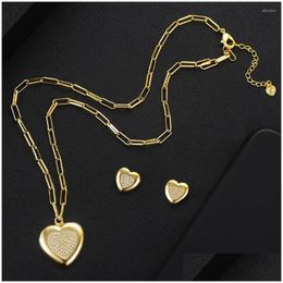 Boucles Collier Collier Boucles d'oreilles Set Missvikki Luxury Nigeria 2pcs Gold Heart Zirconia For Women Party Dubai Cz Wedding Jewelry Dhe8y