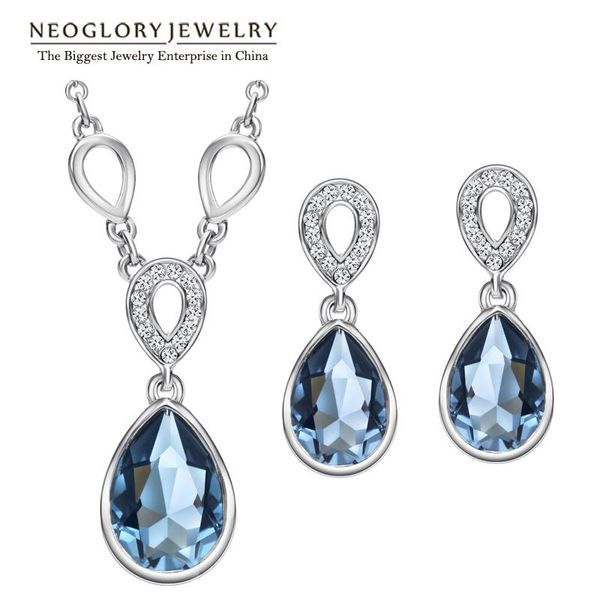 Pendientes collar Neoglory cristal austriaco gota de agua conjuntos de joyería de boda Bridemaid regalo Rhinestone 2021 encanto marca JS9 Pur1
