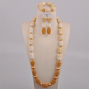 Oorbellen ketting Nigeriaanse perfecte bruids trouwjurk accessoires Natuurlijk wit koraal Afrikaanse vrouwen diner evenement sieraden set au703 230110