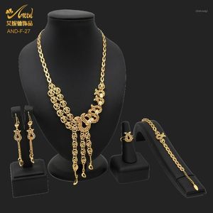 Brincos Colar Conjunto de Jóias de Casamento da Nigéria Luxo Ouro 24K Brinco de Festa Noiva Etíope Brinco de Pulseira Anel Índia Designer Atacado